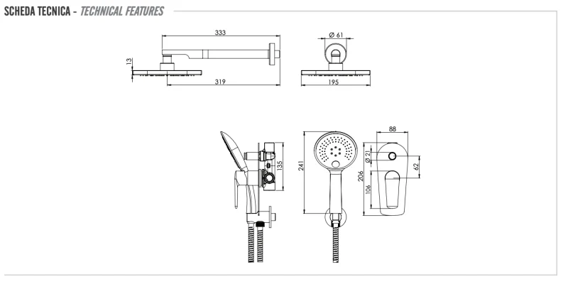 Комплект: Душевая система Remer Vanity V09S02, хром