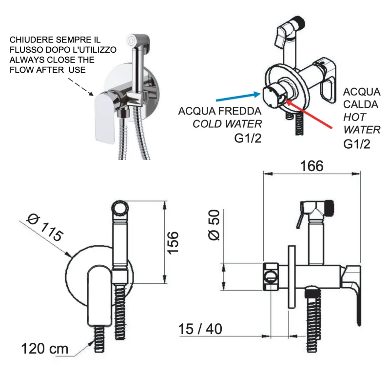 Гигиенический душ со смесителем Remer Infinity I65W, хром
