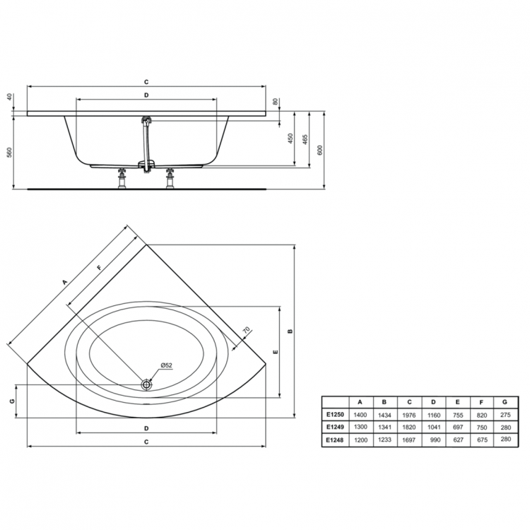 Ванна акриловая Ideal Standard Connect Air угловая 120x120 E124801