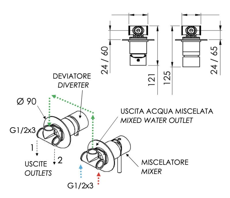 Смеситель для душа Remer X Style X96BG, золото брашированное