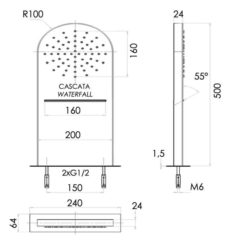 Верхний душ настенный 50x20 см Remer 350MMCAX, хром