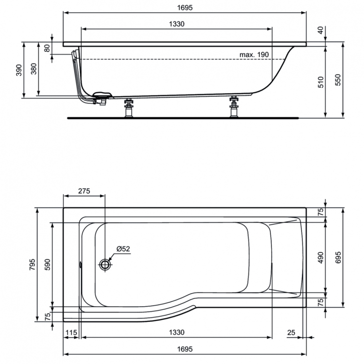 Ванна акриловая Ideal Standard Connect Air асимметричная 170x80 левая E113401