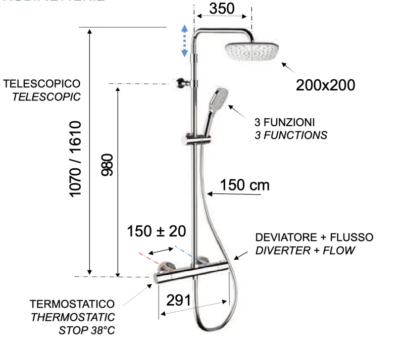 Душевая система термостатическая Remer EQ32A8CPAD20, хром