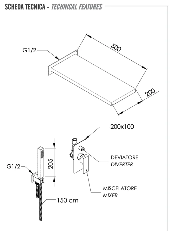 Комплект: Душевая система Remer Absolute AU09S02SS, хром