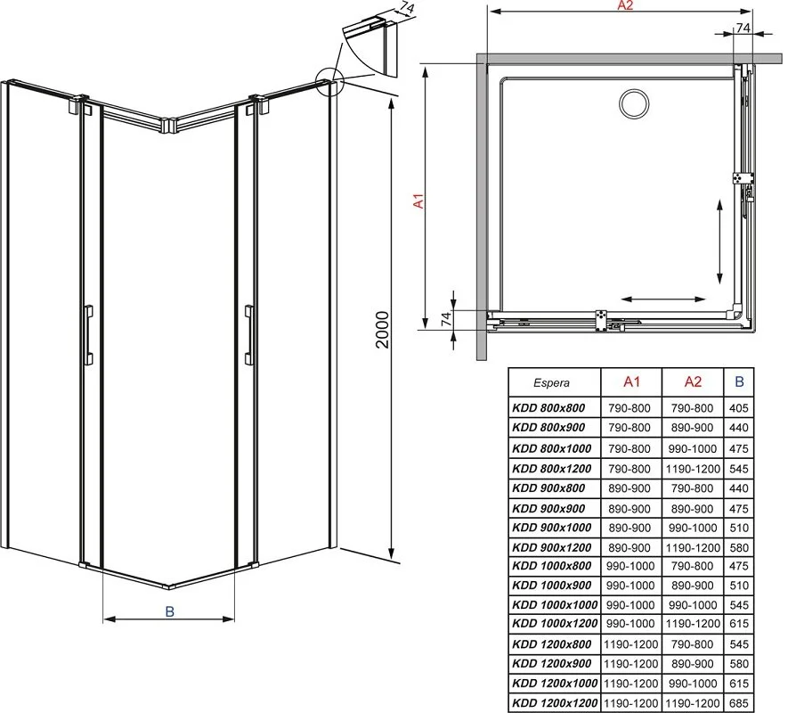 Душевая дверь Radaway Espera KDD 100/R, 100 х 200 см, стекло прозрачное, профиль хром, правая, 380152-01R