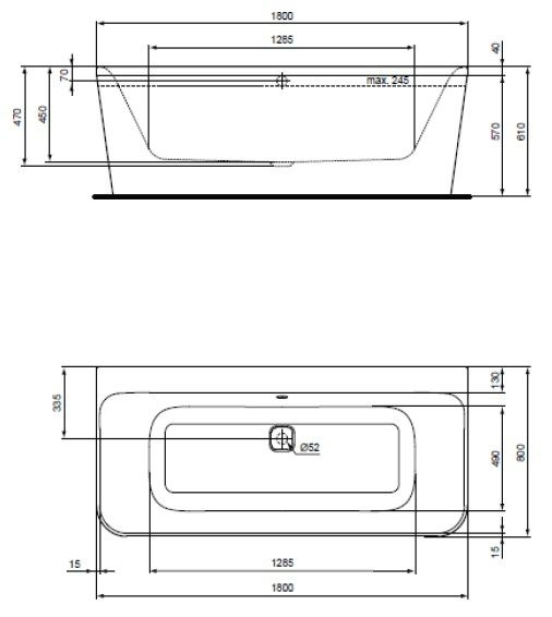 D-shape акриловая пристенная ванна 180X80 см Ideal Standard TONIC II E399601