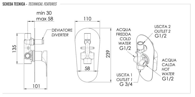 Смеситель для душа Remer Class Line L09L, хром