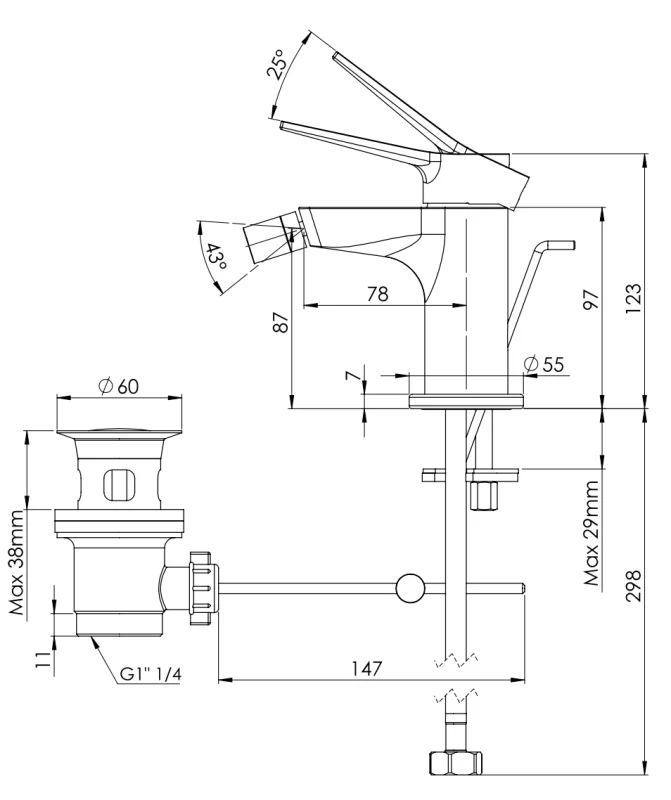 Смеситель для биде Remer Slash SL20DO, золото глянцевое