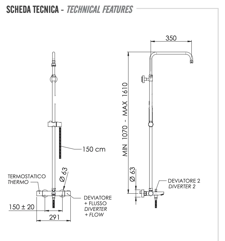Душевая система термостатическая с изливом Remer Elegance EQ34ASSDNO, черный матовый