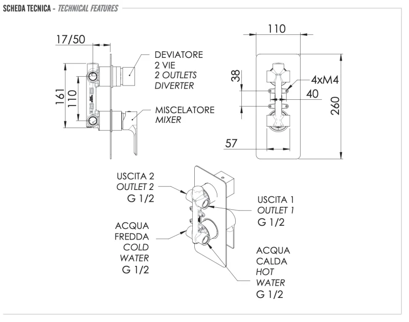 Смеситель для душа Remer Energy EY92, хром