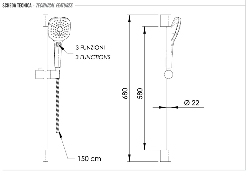 Душевая стойка с ручным душем и шлангом Remer 315L318CP, хром