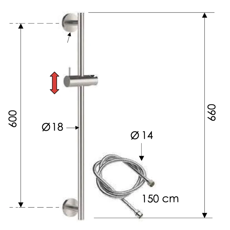 Душевая стойка 66 см с шлангом Remer INOX SS317M332, нерж. сталь