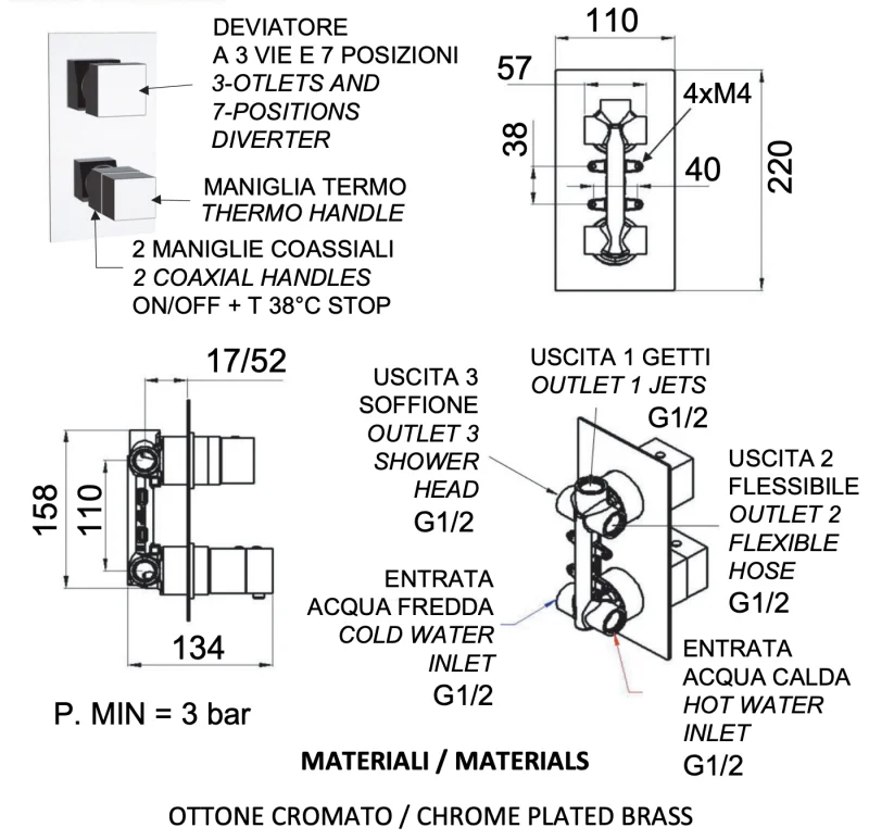 Смеситель термостатический для душа Remer Q-Elegance QT937, хром