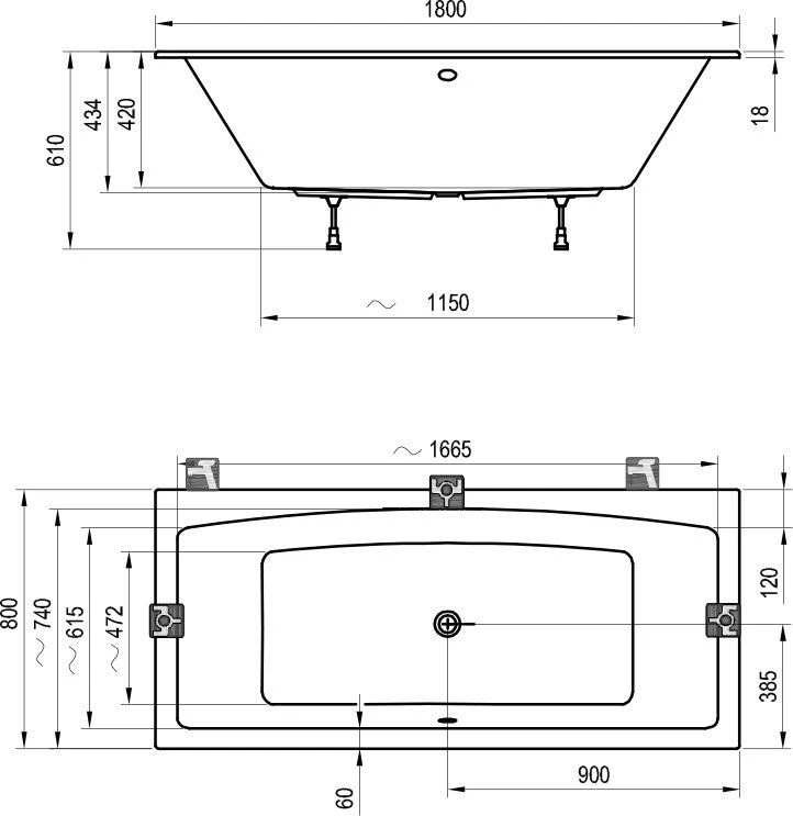 Ванна акриловая Ravak Formy 02 Slim 180x80, C891300000