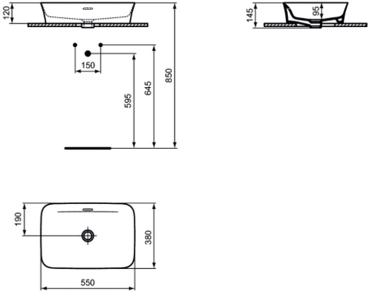 Раковина Ideal Standard IPALYSS без отверстия под смеситель 55X38, E139401