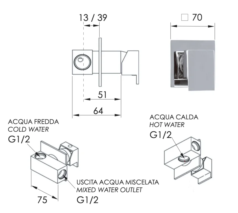 Смеситель для гигиенического душа Remer Qubika Q63, хром