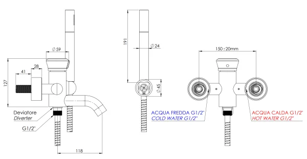Смеситель для ванны Remer Element ET02NO, черный матовый