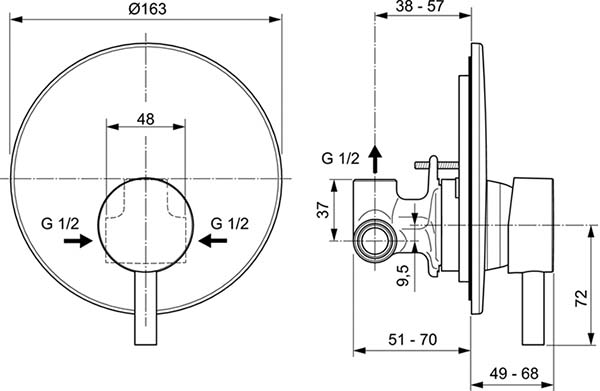 Смеситель встраиваемый Ideal Standard CERALINE для душа A6940AA (в комплекте с встроенной частью)