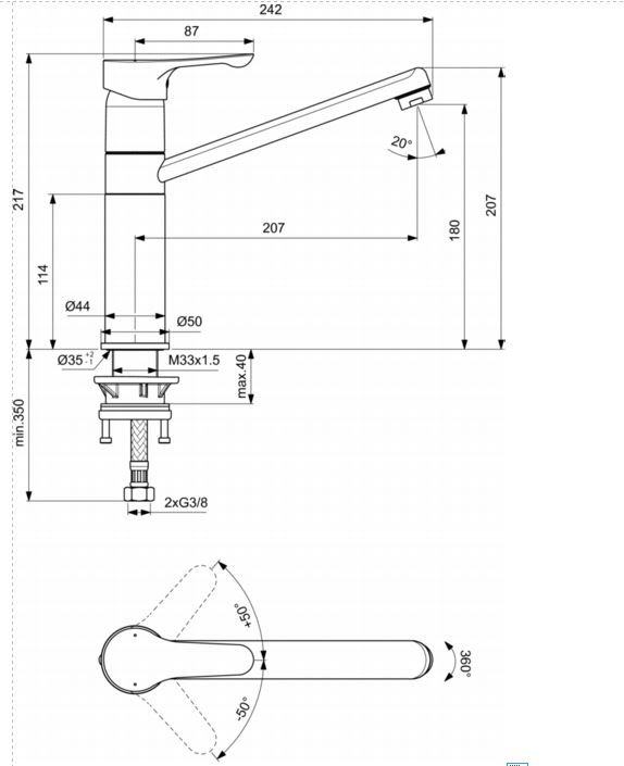 Смеситель Ideal Standard Ceraplan III Alpha для кухонной мойки, серый/хром матовый, BC813U8, цвет серый матовый