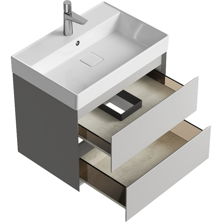 AQWELLA Geometria подвесная тумба с умывальником в комплекте 65,5 см, цвет светло-серый матовый