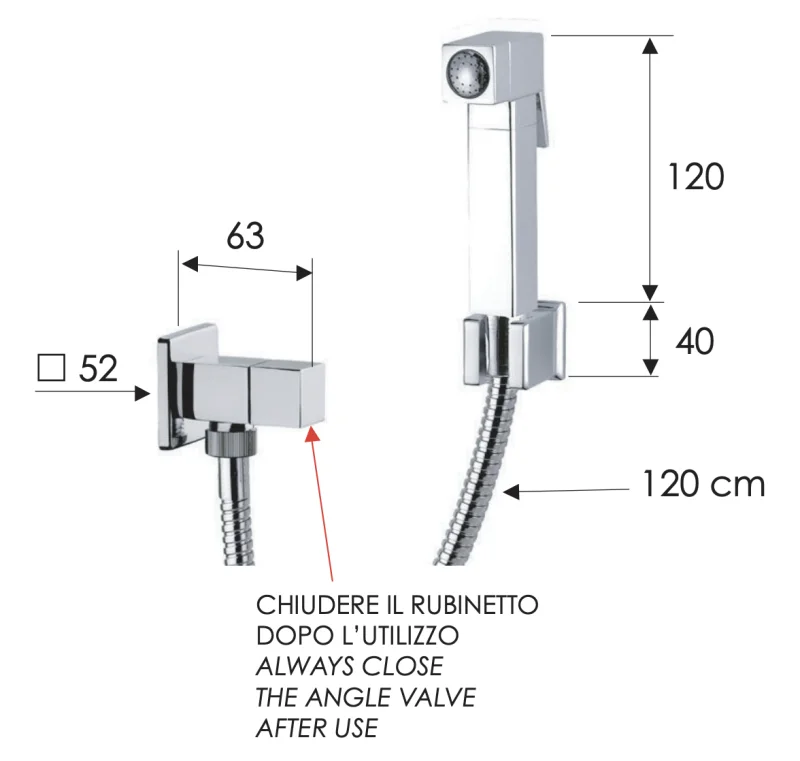 Гигиенический комплект с запорным вентилем Remer 332RES, хром