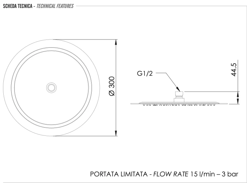 Верхний душ с шарнирным соединением 30 см Remer 357UFM30X, хром