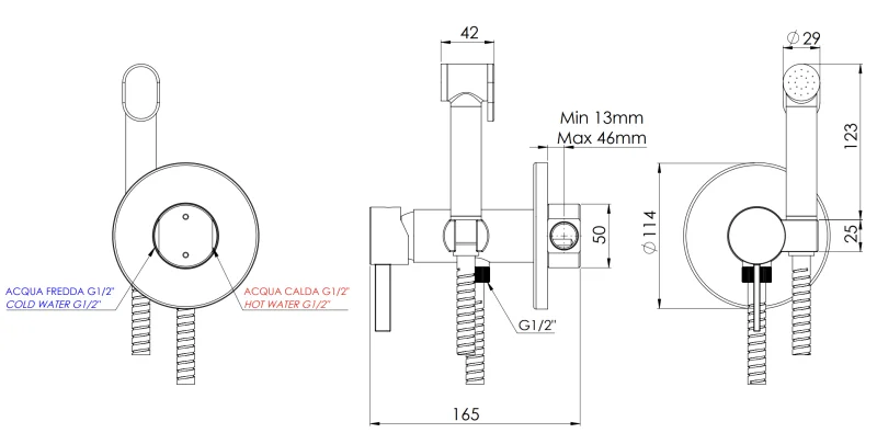 Гигиенический душ со смесителем Remer Metrica MC65WXV, сталь