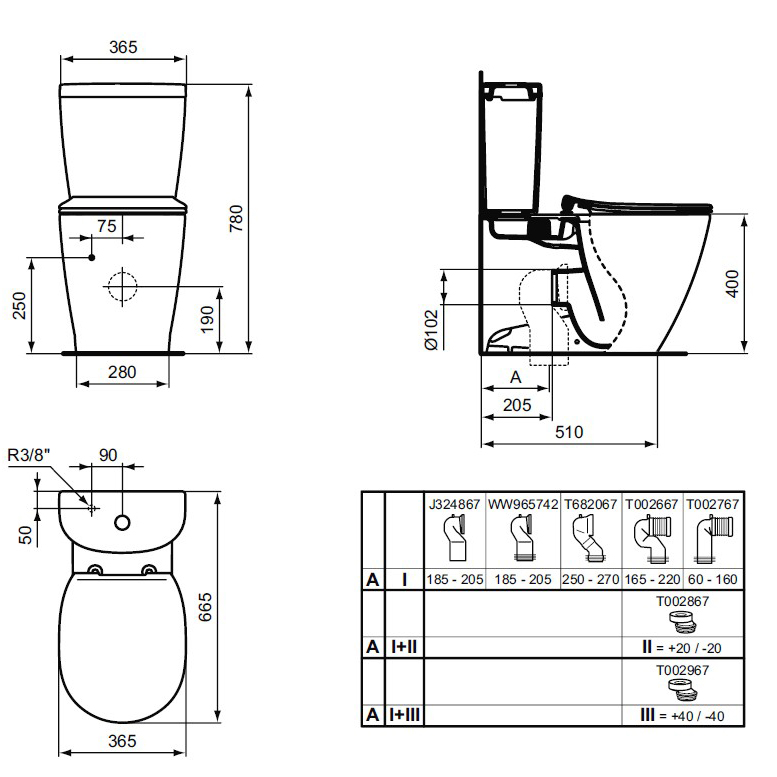 Чаша напольного унитаза Ideal Standard CONNECT AquaBlade® E039701, пристенный