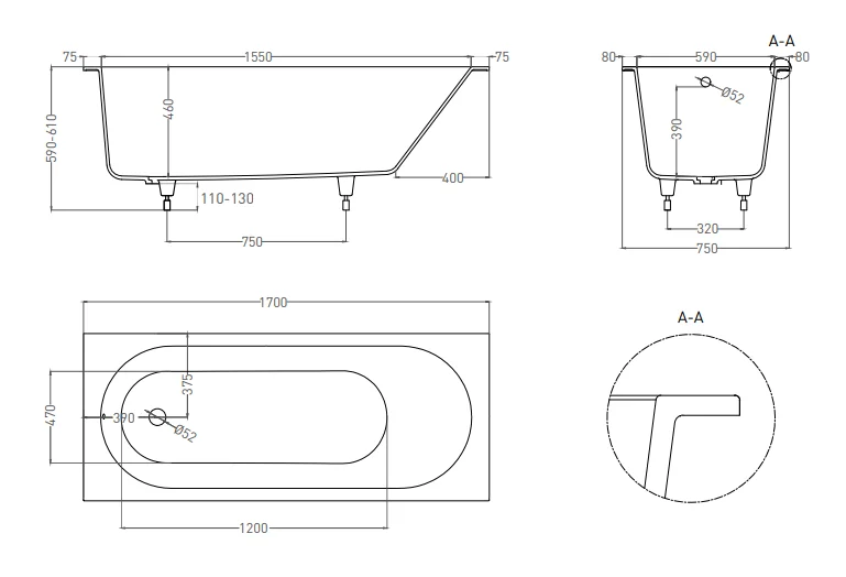 UM12212 Ванна встраиваемая LoveForm LOFO 170x75 Gelcoat белый глянцевый