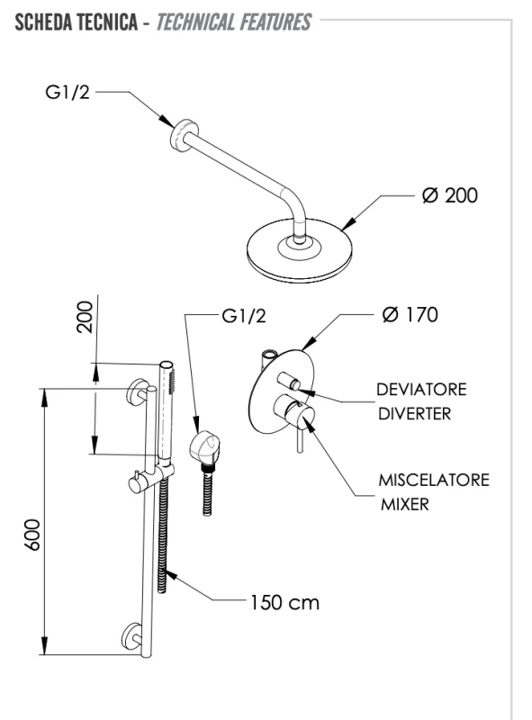Комплект: Душевая система Remer X Style X09S01EC20, хром