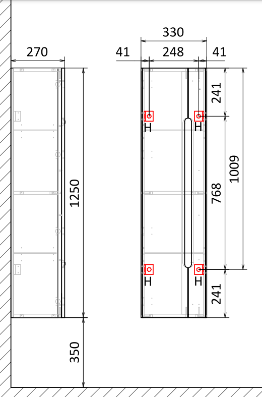 Пенал Jorno Shine 125 подвесной белый