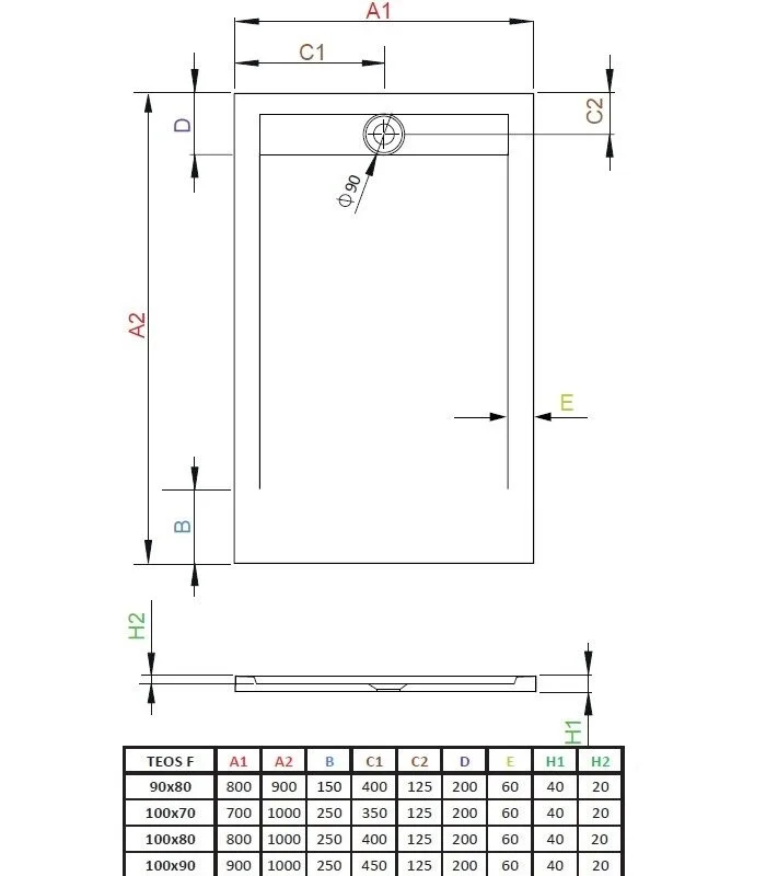 Поддон для душа Radaway Teos HTF10090-74 F, 100 x 90 см, прямоугольный