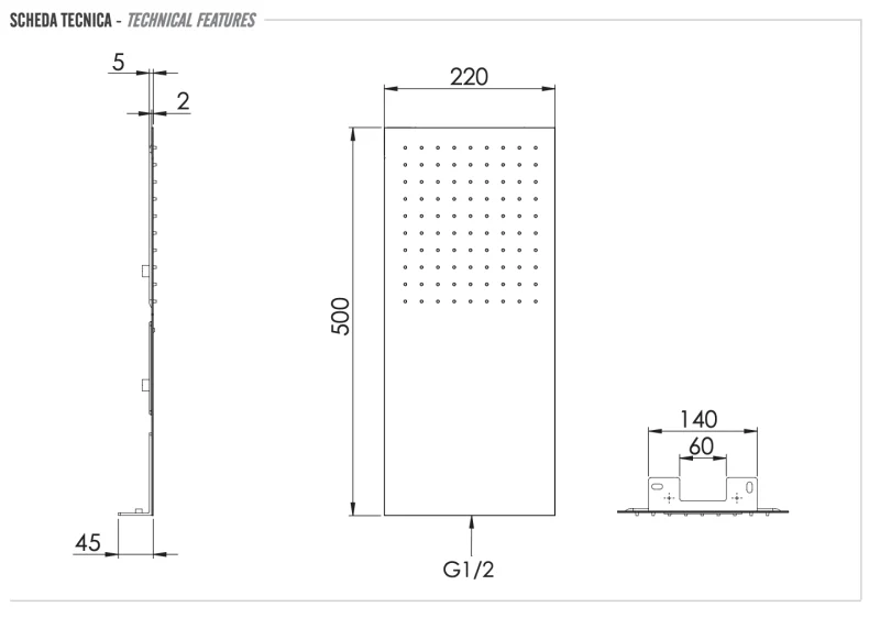 Верхний душ настенный 50x25 см Remer 350UFX, хром