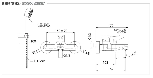 Смеситель для ванны Remer Winner W02, хром