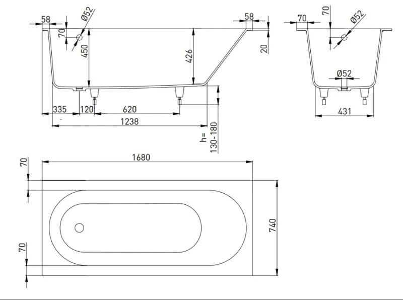 Ванна встраиваемая Holbi Orion SR 180x80, белый матовый, арт.1.01.008.11.1