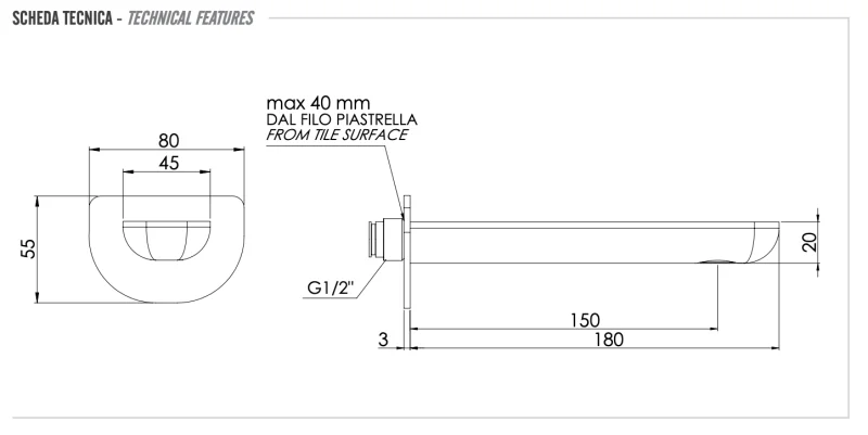 Излив настенный 18 см Remer Infinity 91I, хром