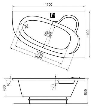 Ванна акриловая Ravak Asymmetric 170 R