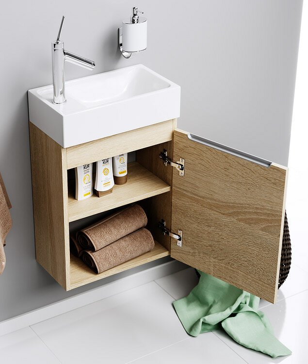 Тумба подвесной Aqwella Леон-МР 40 с умывальником в комплекте дуб сонома