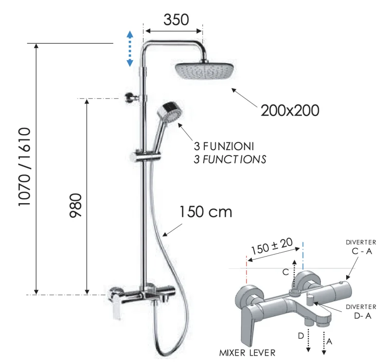 Душевая система Remer Dream D34AAD20 с изливом, хром