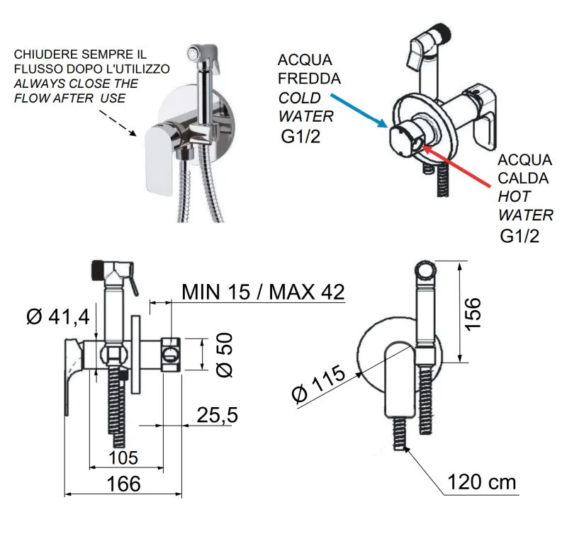 Гигиенический душ со смесителем Remer Infinity I65, хром