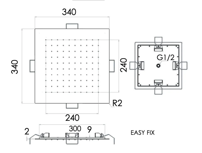 Верхний душ потолочный 34 см Remer 357EFS34, хром