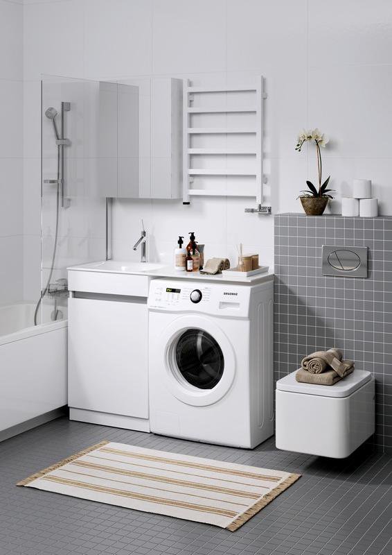 Тумба напольная Aqwella Forma 115 с умывальником в комплекте с корзиной для установки со стиральной машиной левая