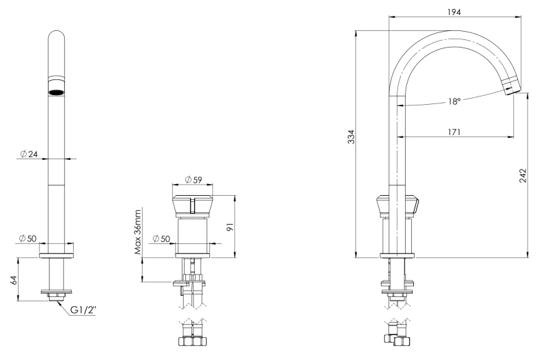 Смеситель для раковины Remer Element ET57LDO, золото глянцевое