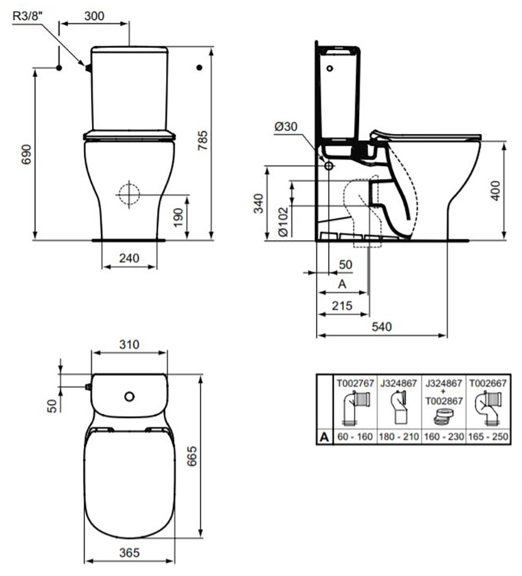 Унитаз-компакт в комплекте Ideal Standard TESI AquaBlade [T008201+T352701+T356801]
