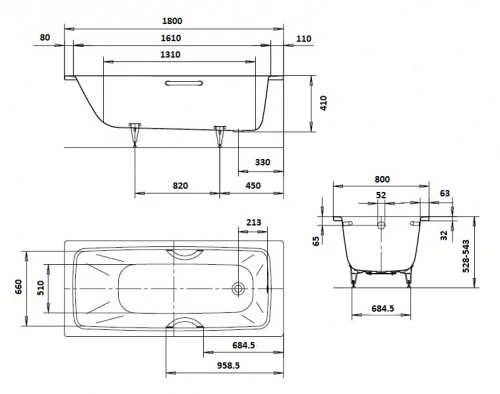 Стальная ванна Kaldewei Cayono 751 (180x80), арт.275100010001
