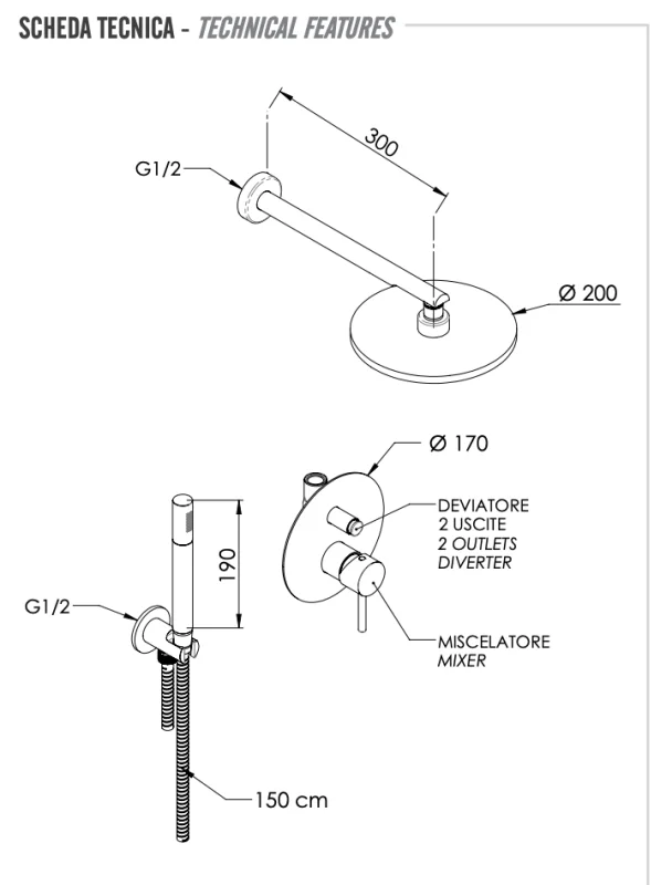 Душевая система Remer X Style X09S02O, хром