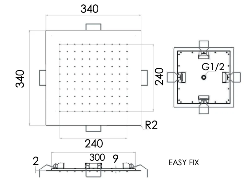Верхний душ потолочный 34 см Remer INOX SS357EFS34, хром
