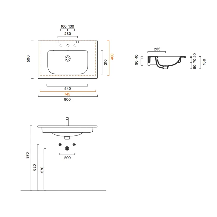 Раковина Catalano Italy 80х50, арт.0720810001, без отв. под смеситель, белый глянцевый
