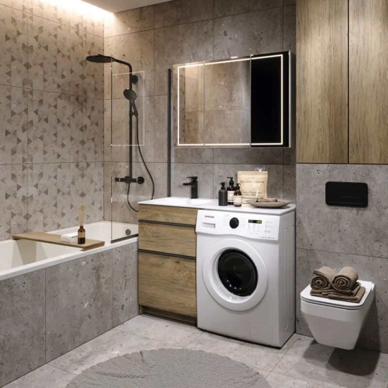 Тумба с умывальником под стиральную машину Aqwella Terra 53 (L) напольная дуб балтийский