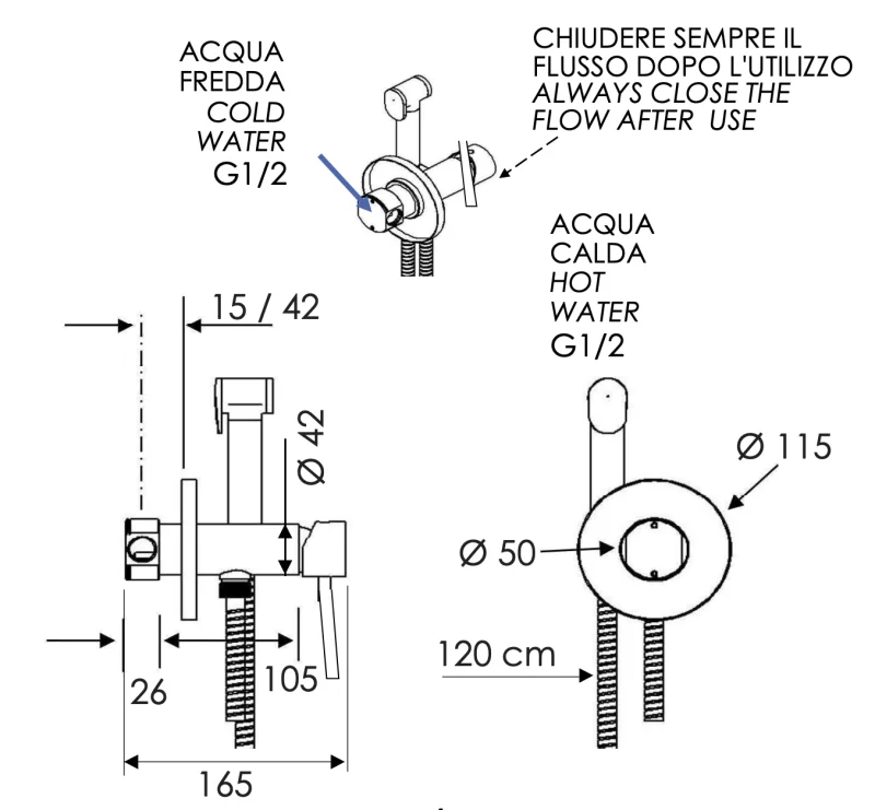 Гигиенический душ со смесителем Remer Minimal N65W, хром